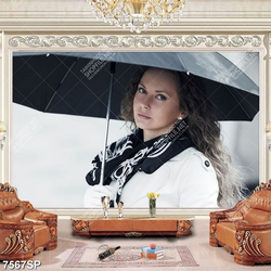 Tranh cô gái đứng che ô SP7567