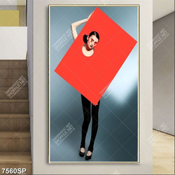 Tranh cô gái cầm tấm bảng đỏ SP7560