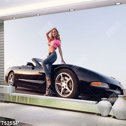 Tranh cô gái đứng bên xe ô tô SP7525