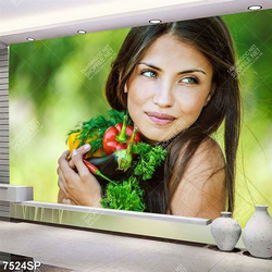 Tranh cô gái ôm rau củ tươi SP7524
