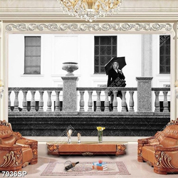 Tranh cô gái đứng che ô SP7936