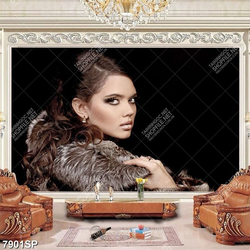 Tranh người đẹp mặc áo choàng lông SP7901