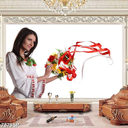 Tranh cô gái cầm vòng hoa SP7879