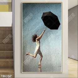 Tranh cô gái cầm chiếc ô đen SP7863