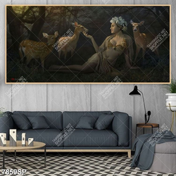 Tranh vẽ người đddep và nai vàng