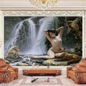 Tranh người đẹp bên thác nước