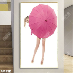Tranh cô gái che chiếc ô hồng SP7824