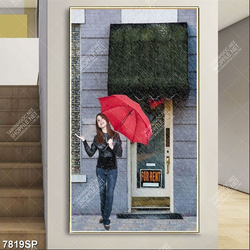 Tranh cô gái cầm chiếc ô đỏ SP7819