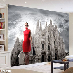 Tranh người đẹp mặc váy đỏ SP7773