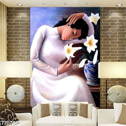 Tranh vẽ thiếu nữ mặc áo trắng file gốc