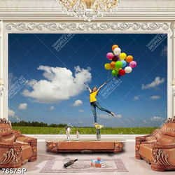 Tranh cô gái cầm chùm bong bóng SP7667