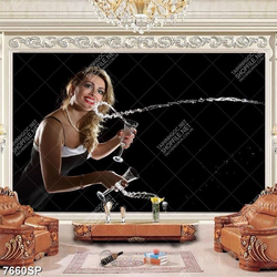 Tranh nghệ thuật cô gái và hai ly nước SP7660