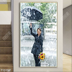 Tranh cô gái đứng che ô SP7131