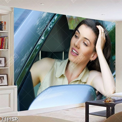 Tranh cô gái ngồi xe ô tô SP7111