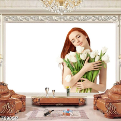 Tranh người đẹp ôm bó hoa tulip trắng