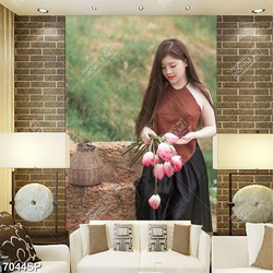 Tranh thiếu nữ cầm hoa sen SP7044