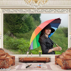 Tranh cô gái cầm chiếc ô 7 màu SP7484