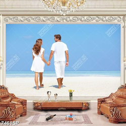 Tranh cặp đôi nắm tay đi trên bãi biển SP7461