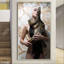 Tranh người mẫu khỏa thân với trăn SP7436