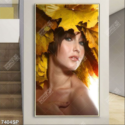 Tranh ngườ mẫu đội lá mùa thu SP7404