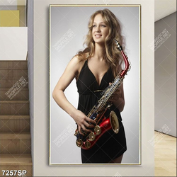 Tranh cô gái cầm kèn sacxophone SP7257