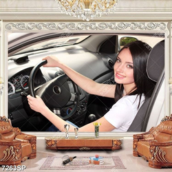 Tranh cô gái ngồi trong xe ô tô SP7263