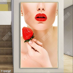 Tranh người đẹp cầm dâu tây đỏ SP7199