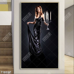 Tranh người đẹp mặc váy đen