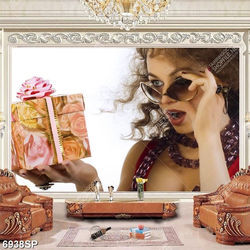 Tranh người đẹp cầm hộp quà SP6938