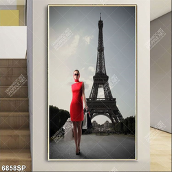 Tranh cô gái và tháp eiffel
