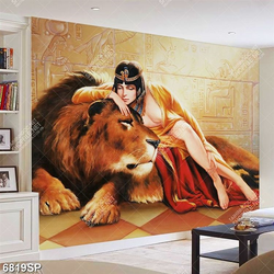 Tranh vẽ người đẹp và sư tử file gốc