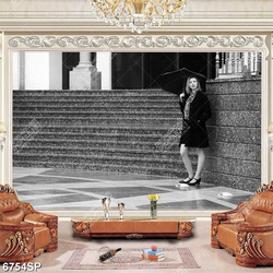 Tranh cô gái đứng che ô SP6754