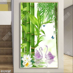 Tranh file gốc cây trúc xanh và chim thiên nga