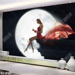 Tranh người đẹp bên ánh trăng file psd