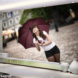 Tranh cô gái trẻ đứng che ô SP6480