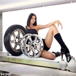 Tranh người mẫu bên lốp xe ô tô SP6419