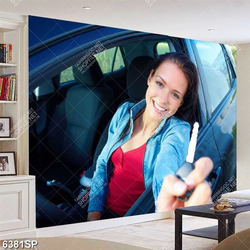 Tranh cô gái ngồi trong xe ô tô SP6381