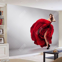 Tranh người mẫu mặc váy đỏ SP6357