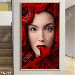 Tranh người đẹp bên những cánh hoa hồng SP6344