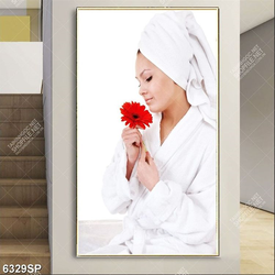 Tranh cô gái cầm bông hoa đỏ SP6329