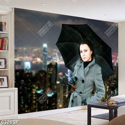 Tranh cô gái đứng che ô SP6326