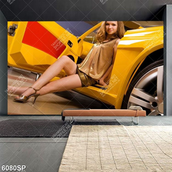 Tranh người đẹp ngồi bên xe ô tô SP6080
