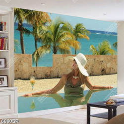 Tranh cô gái ngồi trong hồ bơi