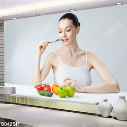 Tranh cô gái và trái cây tươi