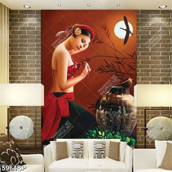 Tranh vẽ thiếu nữ bên chum nước