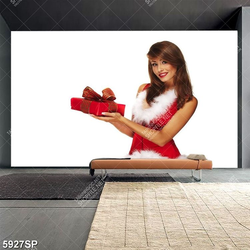 Tranh người đẹp cầm hộp quà