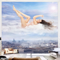 Tranh nghệ thuật người đẹp nằm trên mây