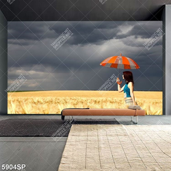 Tranh SP5904 cô gái trẻ đứng che ô