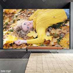 Tranh cô gái nằm trên lá mùa thu