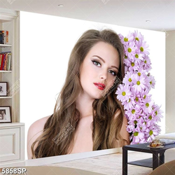 Tranh người đẹp và hoa cúc